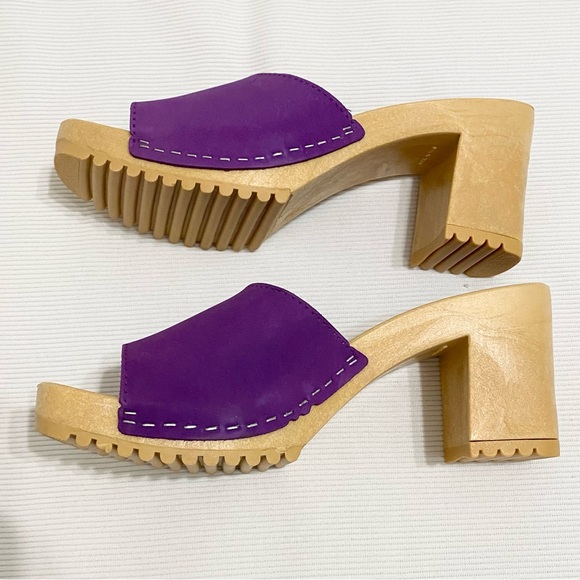 Vintage 90s Y2K Xhilaration Italy Purple Suede Plastic Chunky Heel Sandals - Picture 3 of 10